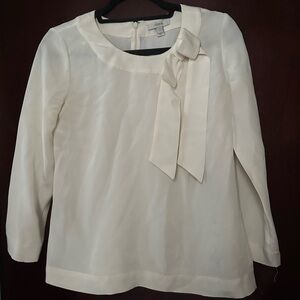 Cream Silk Blouse with Bow Detail